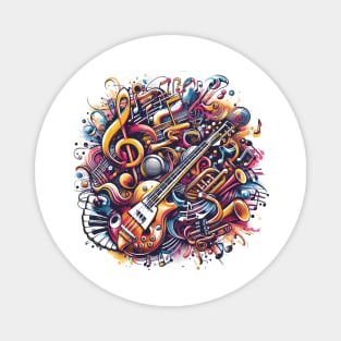 Vibrant composition of music notes and various instruments Magnet